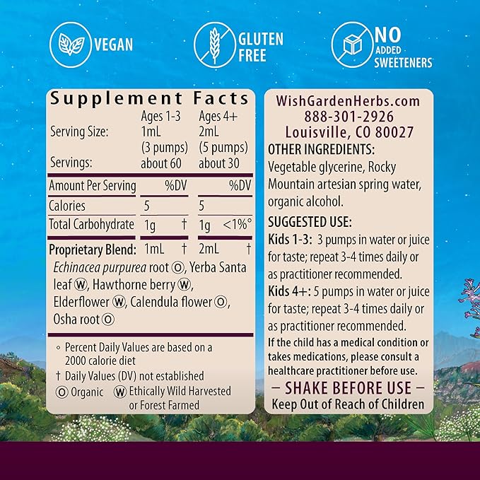 WishGarden Herbs Kick-It Immune for Kids - Immune Support Supplement for Kids Herbal Immune Defense &amp Immune Booster with Echinacea OSHA Elder Rapid Baby and Toddler Immune Support Formula 2o