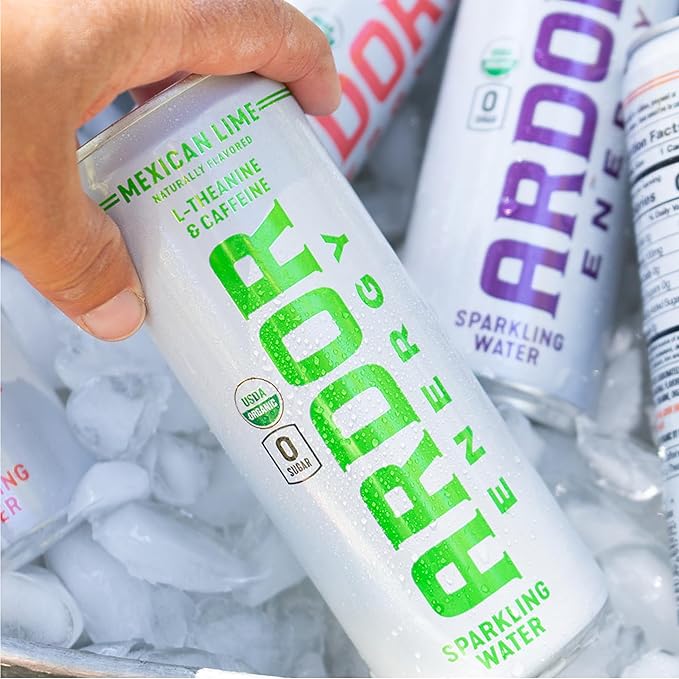 ARDOR Sparkling Water with 100mg Natural Caffeine &amp 200mg L-Theanine from Organic Green Tea for Smooth Energy &amp Focus | No Sugar 0 Calories | Vegan Gluten-Free | Mexican Lime - 12 Ct