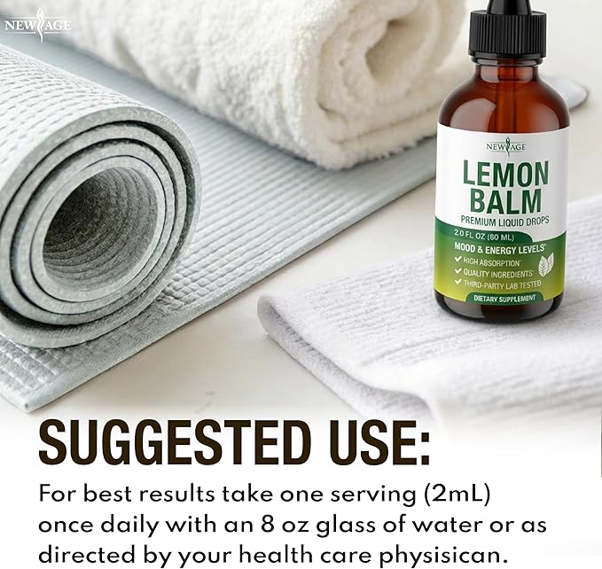NEW AGE Lemon Balm Tincture - Mood Support Supplement - Lemon Balm Leaf Extract Drops - Vegan Sugar &amp Alcohol-Free Calming Supplement - 4 fl oz