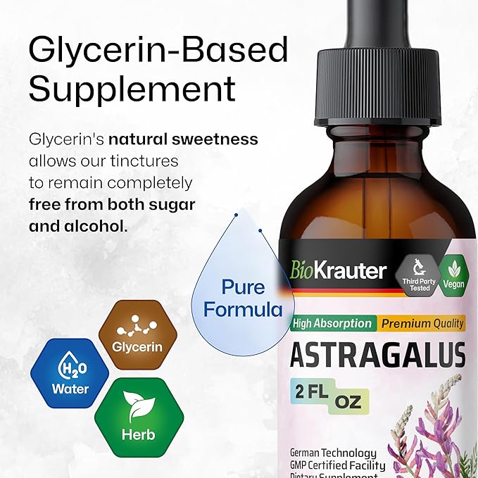 BIO KRAUTER® Astragalus for Immune Support - Vegan Astragalus Root Herbal Supplements 685 mg for Daily Wellness - Liquid Extract 2 Fl.Oz. 28 Days of Supply Alcohol &amp Sugar Free