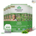 Organic India Tulsi Green Tea Bags - Holy Basil Tea African Basil Stress Relieving Immune Support USDA Certified Organic Premium Darjeeling Green Tea Caffeinated - 18 Infusion Bags 6 Pack
