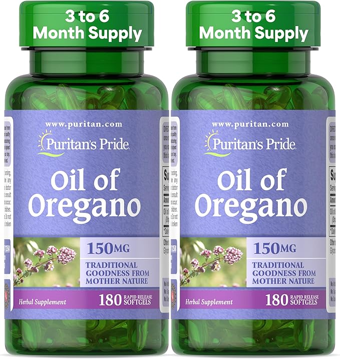 Puritan's Pride Oil of Oregano 150mg Traditional Herbal Immune Support 180 Rapid Release Softgels Pack of 2