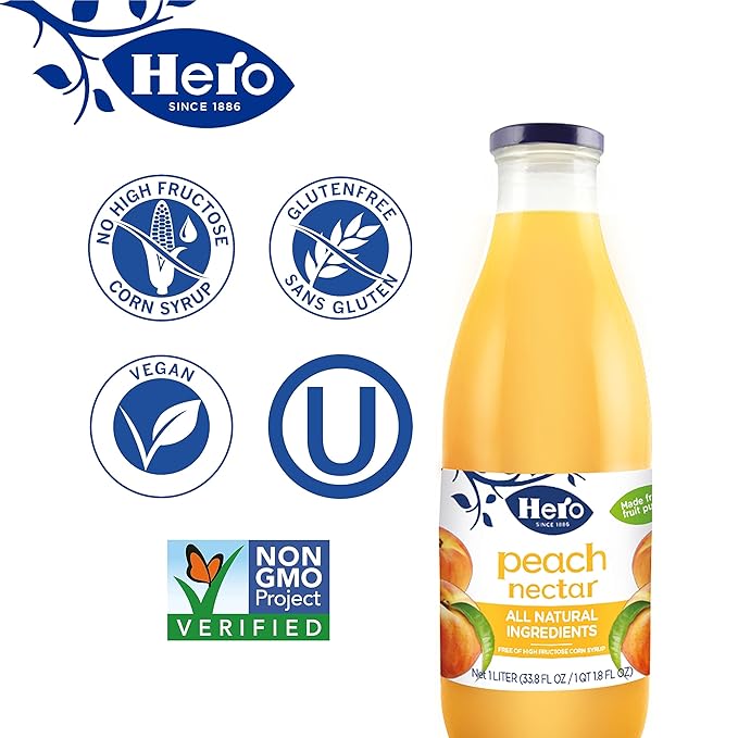 Hero Peach Nectar 33.8 Ounce (Pack of 6)