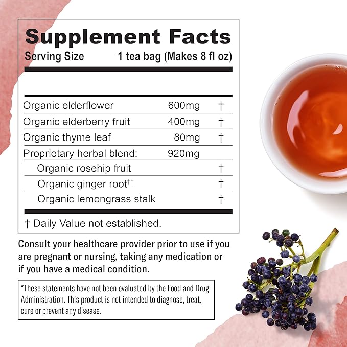Numi Organic Immune Support Herbal Tea – 48 Herbal Tea Bags – Caffeine Free Blend with Elderflower Elderberry Rosehip &amp Thyme for Daily Immune Wellness &amp Comfort
