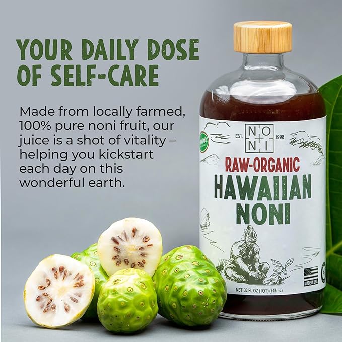 Healing Noni - 100% Pure RAW Noni Juice - USDA Organic Premium Strength Cold Pressed Hawaiian-Grown Superfood - (32oz 2 Pack)