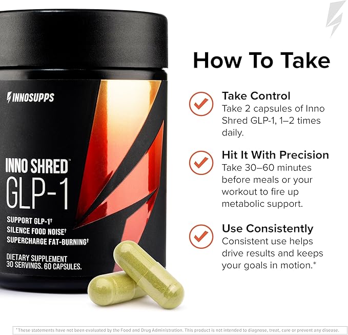 InnoSupps Inno Shred GLP-1 - Thermogenic Support + Appetite Support + Energy* - Berberine + Chromium - 60 Capsules. 30 Servings.