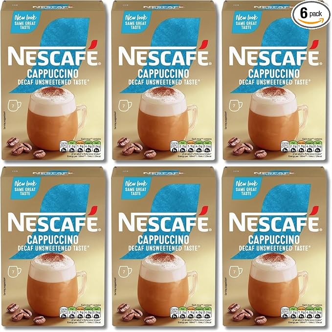 NESCAFÉ Cappuccino Decaffeinated Unsweetened Instant Coffee Sachets x7 (Pack of 6 Total 42 Decaf Sachets)