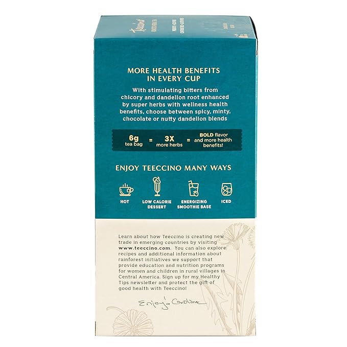 Teeccino Dandelion Red Chai Tea - 25 Tea Bags - Caffeine-Free Roasted Herbal Tea with Prebiotics 3x More Herbs than Regular Tea Bags Gluten Free (Pack of 3)