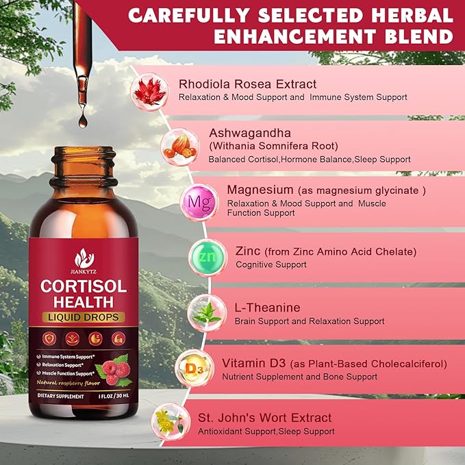 (4 Pack) Cortisol Liquid Drops for Women - Balanced Cortisol Hormone Balance Support Cortisol Supplements for Women with Magnesium Complex Rhodiola Rosea Ashwagandha Sugar-Free 1 Fl Oz