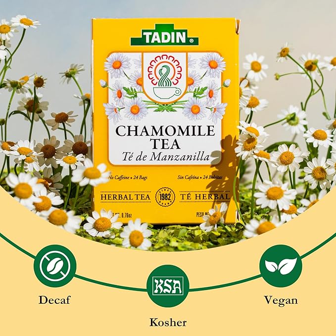 Tadin Chamomile Tea Herbal Tea Caffeine Free Tea Tea Bags Individually Wrapped 24 Tea Bags Per Box Pack of 6