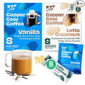 Copper Cow Coffee Pour Over Vietnamese Coffee Pouches + Sweetened Condensed Milk Creamers (8 Coffees &amp 8 Milk Creamers) | Vanilla Lattes No Refrigeration Needed Travel Friendly Ground Coffee