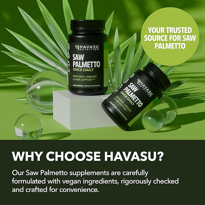 Saw Palmetto for Men Prostate Health Supplement to Promote Urinary Tract Function - 500mg Per Serving - 200 Count - DHT Blocker Hair Vitamin - Vegan Non-GMO Capsules Over 6 Month Supply