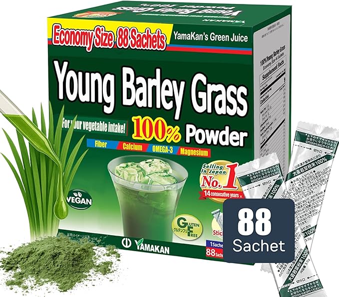 山本漢方製薬株式会社 YAMAKAN Young Barley Grass Powder Greens Superfood Powder Rich in Nutrients Minerals Vitamins &amp Plant-Based Protein for Women &amp Men Barley Grass from Japan Non GMO 88 Count