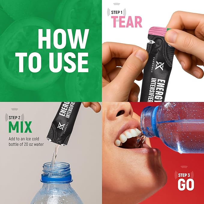 CardoMax - Energy Drink Packets - Liquid Preworkout for Men &amp Women Caffeine Packets with BCAA Vitamin B12 Vitamin B6 &amp B3 - Sugar-Free Zero Calorie Vegan &amp Keto - 15 Stick Packs - Wav