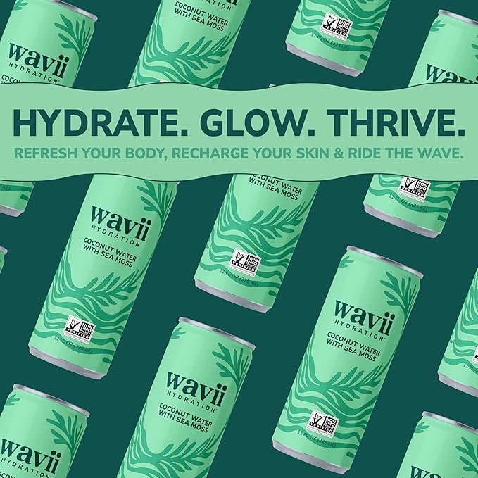 Wavii Hydration Organic Coconut Water with Organic Sea Moss 11 fl oz Cans Pack of 12 – Clean Refreshing Hydration with Naturally Occurring Electrolytes No Added Sugar Non-GMO