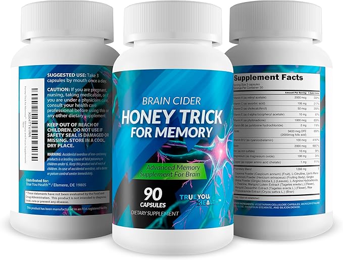 Honey Trick - Our Best Blood Flow Vision &amp Memory Supplement for Brain - Nervous System Support - Blood Balance Supplement - Japanese Capsaicin Honey Boost XL Nootropics Brain Support