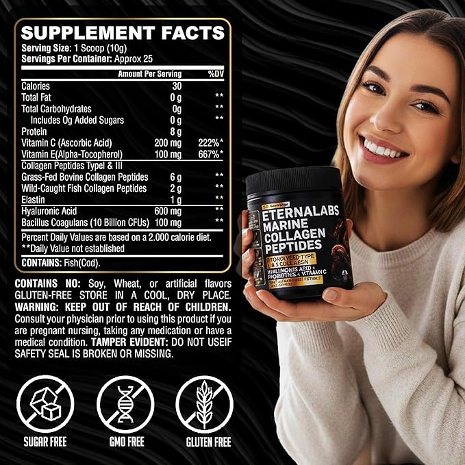 Collagen Peptides Powder for Women &amp Men 500g | Hydrolyzed Collagen Type I &amp III with Hyaluronic Acid &amp Vitamin C Supports Hair Skin Nails Bones &amp Joints | Gluten-Free | Unflavored