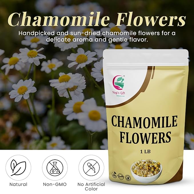 Chamomile Flowers 1 LB 100% Natural Loose Leaf Chamomile Tea Whole Dried Flowers for Herbal Tea 1 LB Bulk Pack Resealable Bag for Freshness - By Yogi’s Gift®