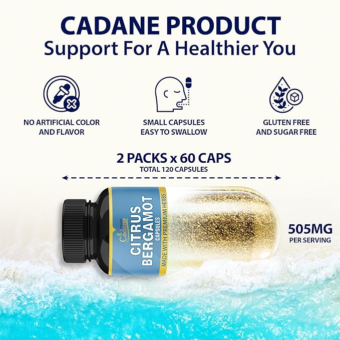 Cadane 2 Packs Citrus Bergamot Extract Capsules with Berberine Olive Guggul Garlic Pine Bark Black Pepper | 4 Months Supply