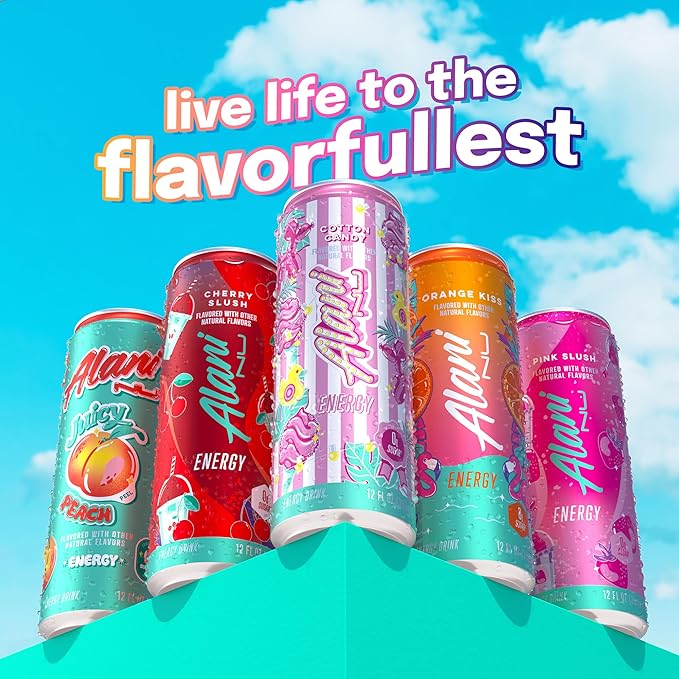 Alani Nu COTTON CANDY Sugar Free Low Calorie Energy Drinks 200mg Caffeine Biotin B Vitamins Zero Sugar 10 Calories 12 Fl Oz Cans 12 Pack