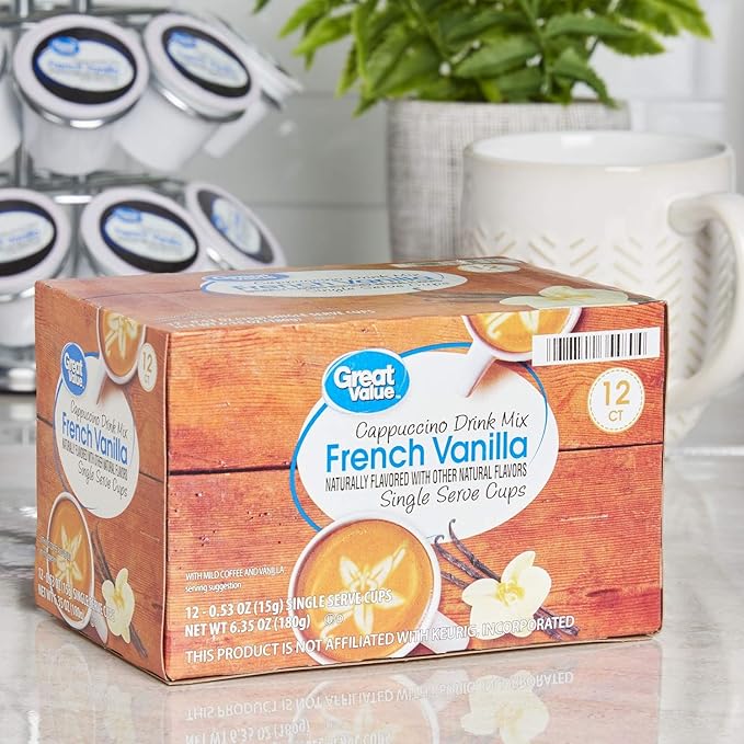 Great Value Cappuccino Coffee and Hot Drink Single Serve Pods 12 Count (French Vanilla Cappuccino Pack of 4)