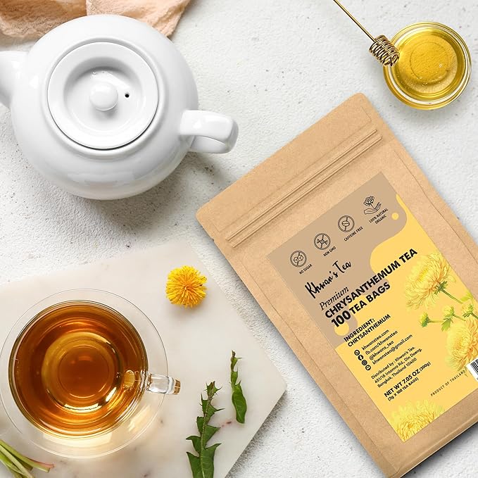 KHWAN’S TEA Chrysanthemum Flower Tea – Premium Herbal Tea Caffeine-Free Sun-Dried Flowers Soothing Aroma Perfect for Relaxation