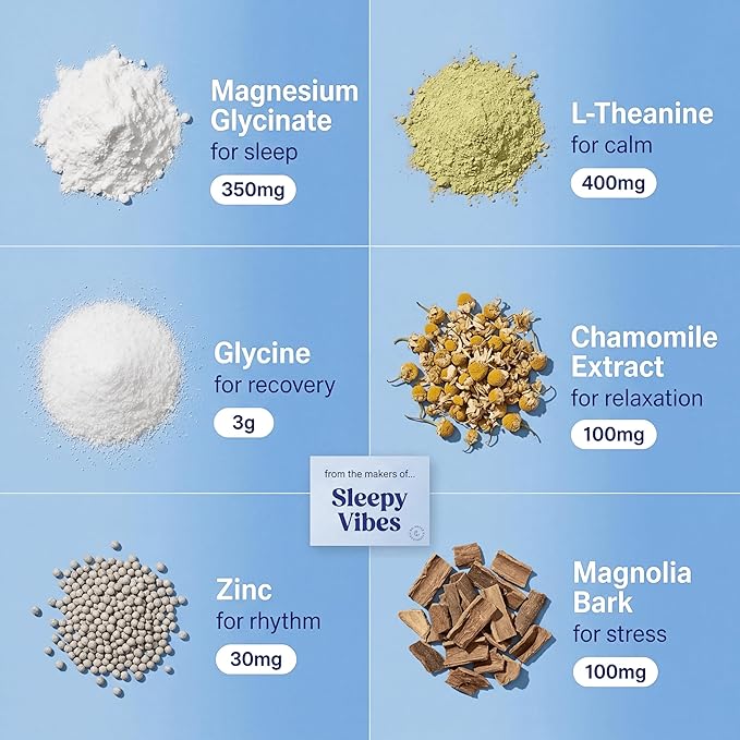 Sleepy Vibes Calm Magnesium Powder Sleep Drink Mix - Melatonin Free Natural Sleep Aid with L-Theanine Glycine &amp Chamomile - Non Habit Forming Calming Bedtime Supplement - Soothing Citrus 30 Serv