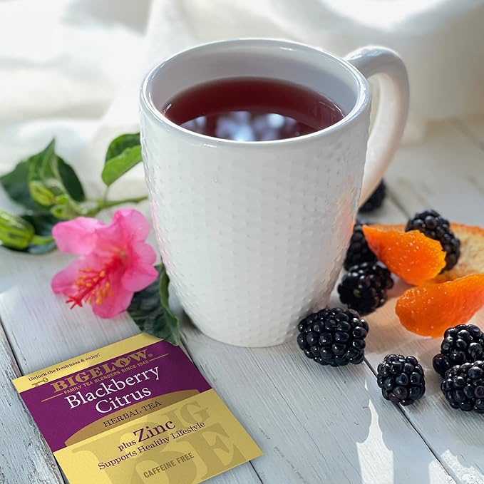 Bigelow Tea Blackberry Citrus Plus Zinc Herbal Tea Caffeine Free Tea with Blackberry 18 Count Box (Pack of 6) 108 Total Tea Bags