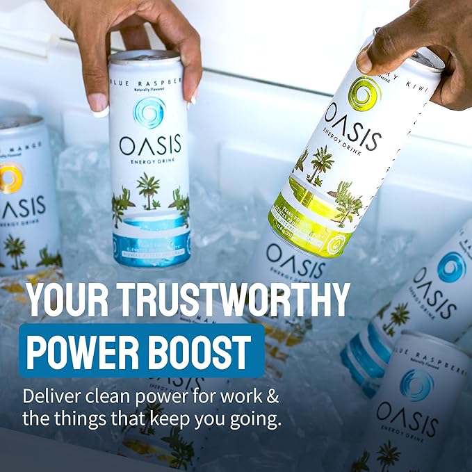 Oasis Energy Drink - (12 Pack) Smooth Clean Energy with Focus-Boosting Nootropics Zero Sugar Low-Calorie Vegan Gluten-Free Juicy Fruity Flavor Perfect for Work &amp Daily Workouts (12 - Pack S
