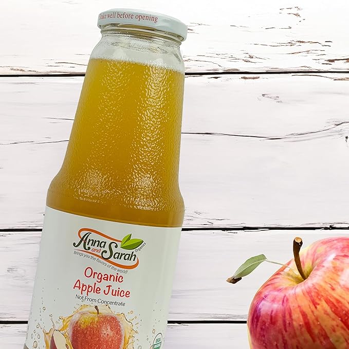 Anna and Sarah 33.8 Oz Organic Apple Juice - USDA Organic Certified - Glass Bottle (2 Pack) No Sugar No Artificial Colors No Preservatives No Flavors AddedNOT from Concentrate