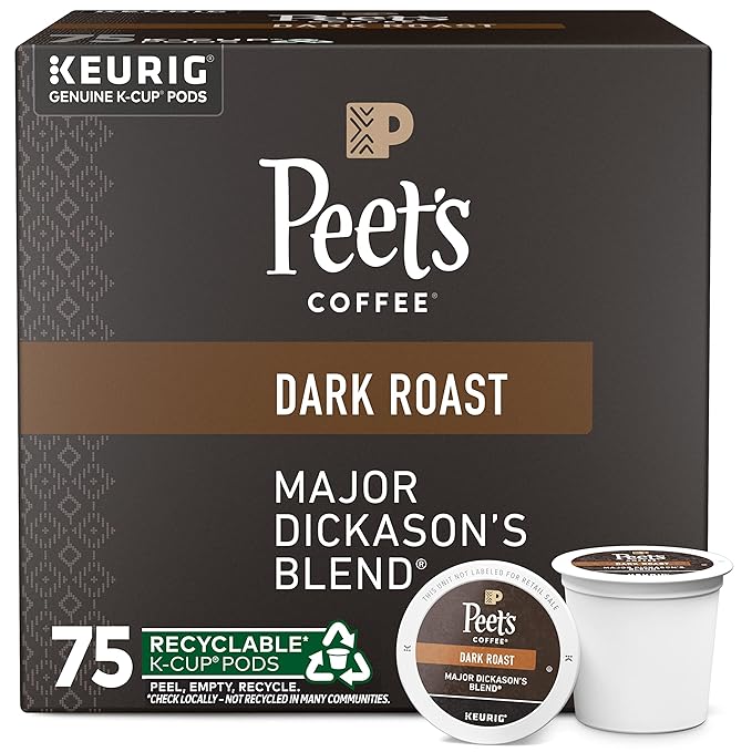 Peet's Coffee Dark Roast Keurig K-Cup Pods 100% Arabica Coffee - Major Dickason's Blend 75 Count (1 Box of 75 Pods)