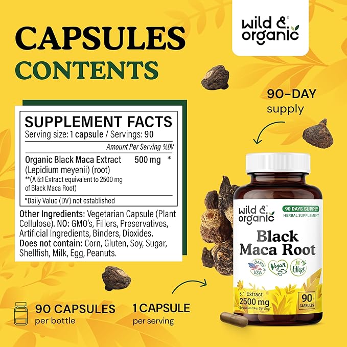 Wild &amp Organic Black Maca Root 90 Capsules &amp Ashwagandha Tincture 4 fl oz
