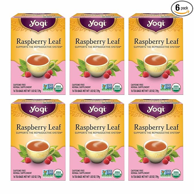 Yogi Tea Raspberry Leaf Tea - 16 Tea Bags per Pack (6 Packs) - Supports Women’s Health Healthy Pregnancy and Menstrual Cycles – Caffeine-Free Herbal Tea - Made from Organic Raspberry Leaves