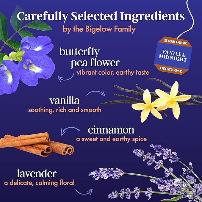 Bigelow Tea Vanilla Midnight Butterfly Pea Flower Caffeine Free (Pack of 6) 108 Total Tea Bags