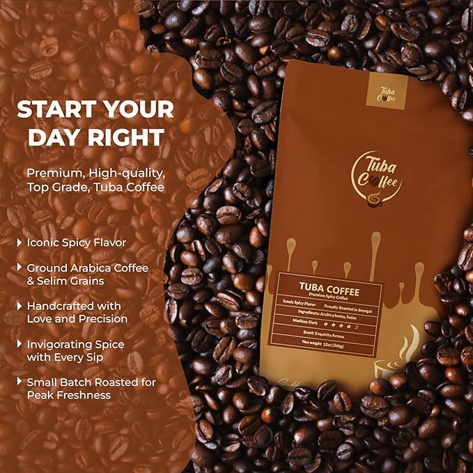 Tuba Coffee: Iconic Spicy Flavor | Proudly Roasted in Senegal | Arabica with Selim | Medium-Dark Roast | Ground | 12 0Z (340g) (1)