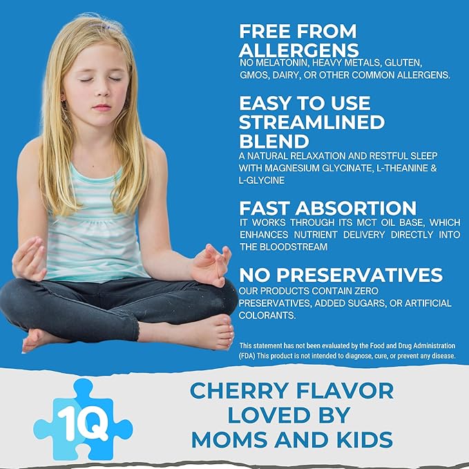 1Q Relax – Natural Liquid Calm Keeper Drops for Kids| Magnesium Glycinate L-Theanine &amp L-Glycine |No Melatonin Sugar-Free Vegan Non-GMO | Advanced Absorption | Gentle Mood Bedtime &amp Sleep