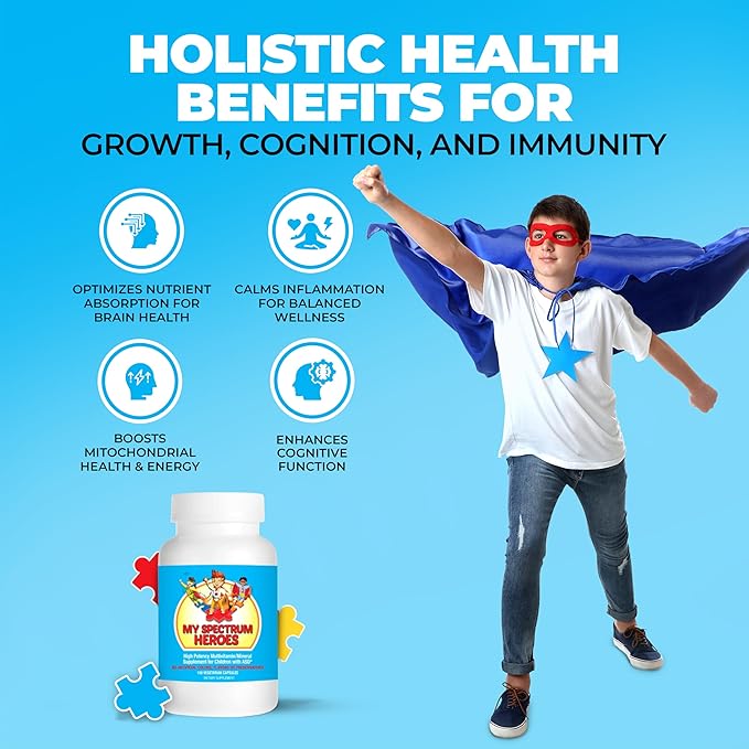 My Spectrum Heroes Children's Multivitamin Supplement - Acetyl-l-carnitine Choline Coenzyme Q10 Inositol MSM MTHF NAC for Daily Nutritional Help and Cognitive Health (150 Capsules)