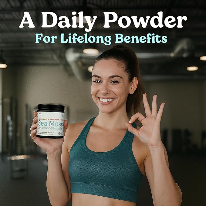 Atlantic Naturals Superfood Organic Sea Moss Powder Blend with Ashwagandha Maca Root &amp Beet Root | Ideal for Healthy Skin Positive Mood &amp Energy | Vanilla Flavor (150g)