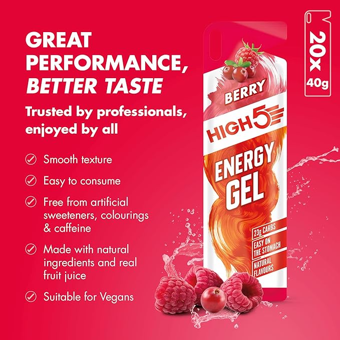 HIGH5 Energy Gel Quick Release Energy On The Go From Natural Fruit Juice (Berry 20 x 40g)