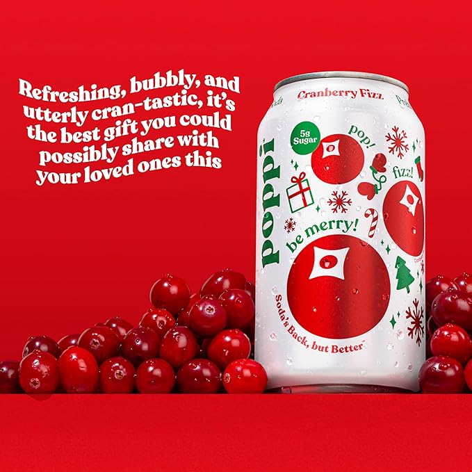 Poppi Sparkling Prebiotic Soda Beverage with Apple Cider Vinegar Seltzer Water and Fruit Juice Cranberry Fizz Flavor 12 Fl Oz Pack of 12 Packaging May Vary