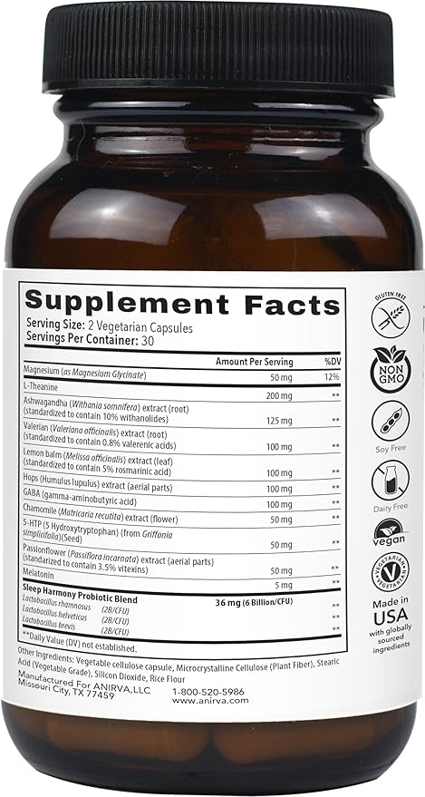 Sleep Harmony - Natural Sleep Supplement with Probiotics Magnesium Ashwagandha Chamomile GABA Melatonin - Non-Habit Forming Supplement for Relaxation Stress Relief Better Sleep Aid