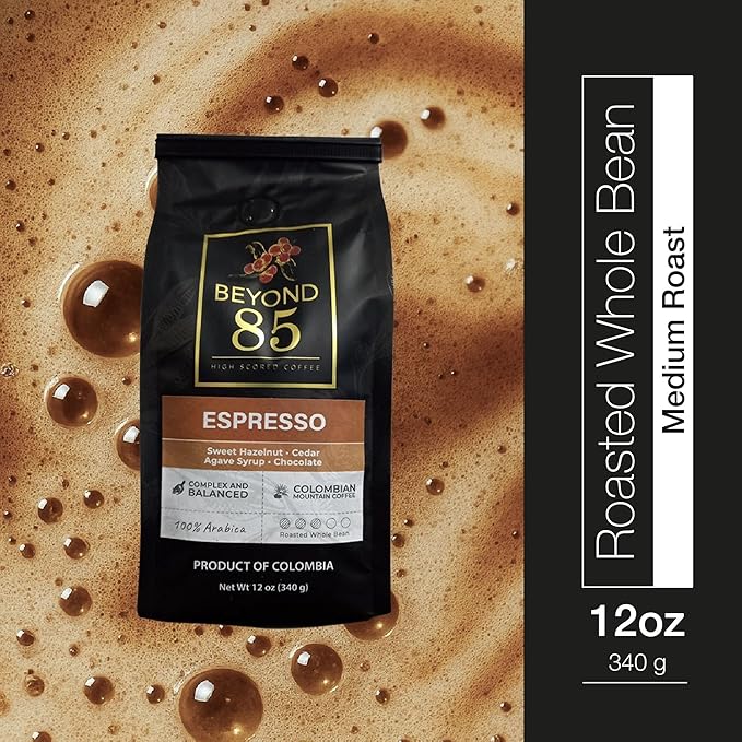 BEYOND 85 COFFEE Espresso Premium Colombian Coffee Medium Roast Fruity Nutty &amp Chocolatey Notes Whole Bean 12 OZ