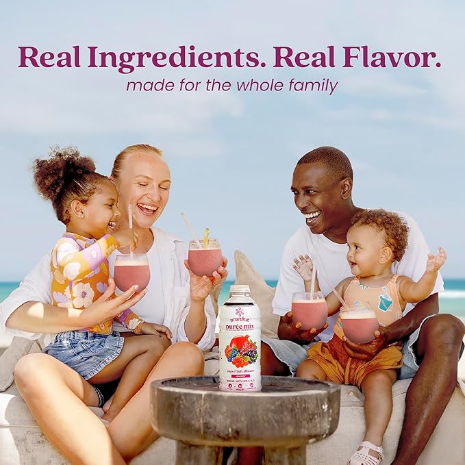 Smartfruit Superfruit All-Stars + Energy – 100% Real Fruit Purée with Blueberry Pomegranate Acai &amp Goji Berries – Great for Smoothies Juice Yogurt Cocktails Teas &amp More – 2-Pk 48oz Each
