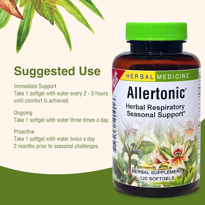 Herbs Etc. Allertonic - Healthy Breathing Support - Herbal Blend to Aid Against Seasonal Discomfort - Lung &amp Respiratory Health Support with Stinging Nettle - 120 Softgels (120 Servings)
