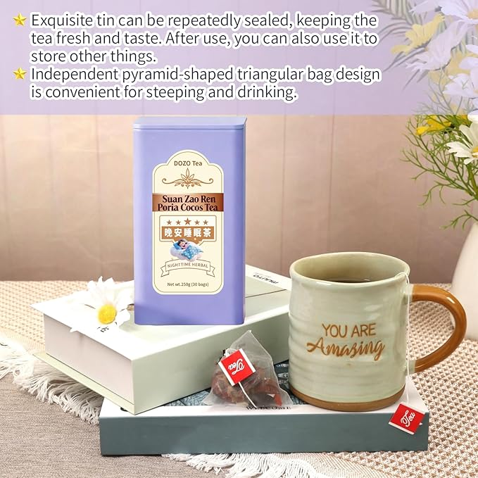 DOZO Good Night Sleep Tea Sleepytime Tea Poria Cocos Sour Jujube Kernel 8.8oz/250g(30bags) Jujube Goji Berry Gardenia Combined Herbs Soothe the Nerves &amp Support Sleep Wellness 酸枣仁茯苓百合 安神助眠 晚安睡眠茶