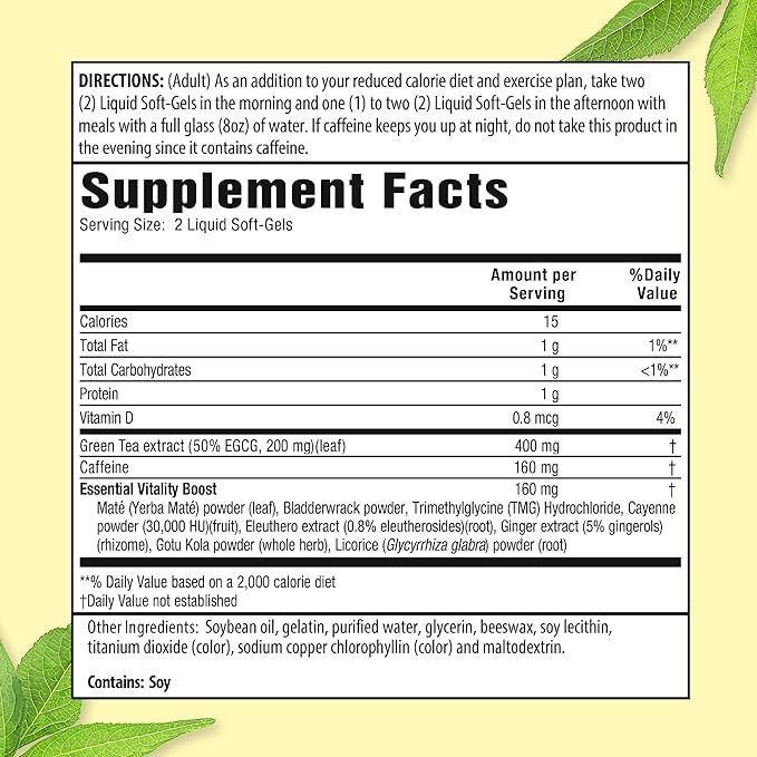 Applied Nutrition Green Tea Fat Burner - 30 Liquid Soft-Gels Pack of 3 - Increases Calorie Burning &amp Supplies Powerful Antioxidants - 45 Total Servings