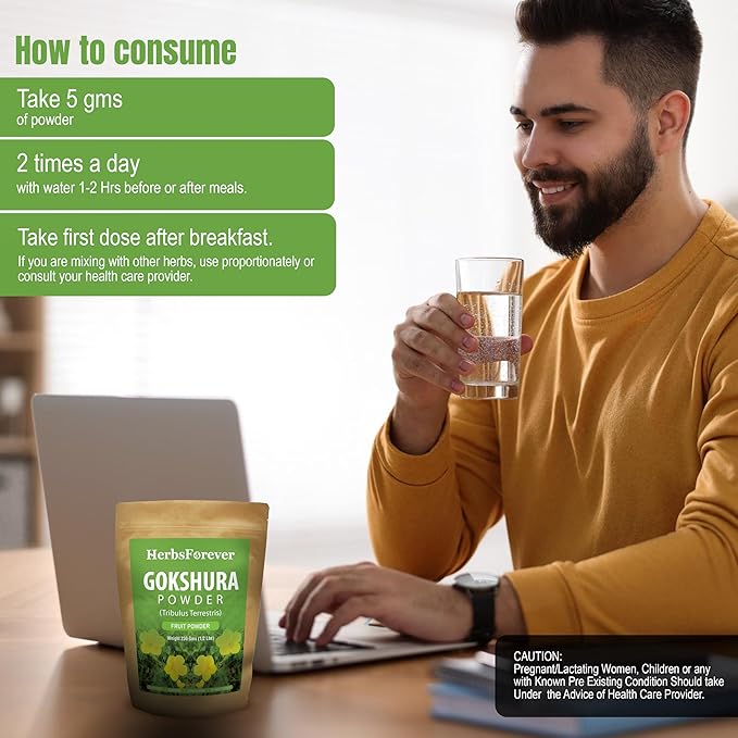 HerbsForever Gokshura(Tribulus Terrestris) Powder Fruit -for Vitality Urinary Health Muscle Mass- Wild Harvested Non GMO Vegan 2X Potency | Ultra Clean |NO Sand &amp Mud| Steam Sterilized| 8oz-1/2