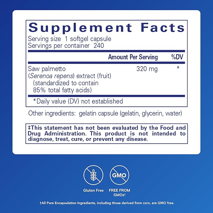 Pure Encapsulations Saw Palmetto 320 - Fatty Acids &amp Other Essential Nutrients to Support Metabolism &amp Urinary Function - with Saw Palmetto Extract - 240 Softgel Capsules