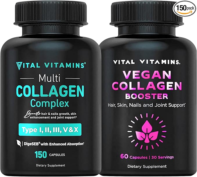 Vital Vitamins Multi Collagen Pills (150 ct) + Vegan Collagen Booster (60 ct)