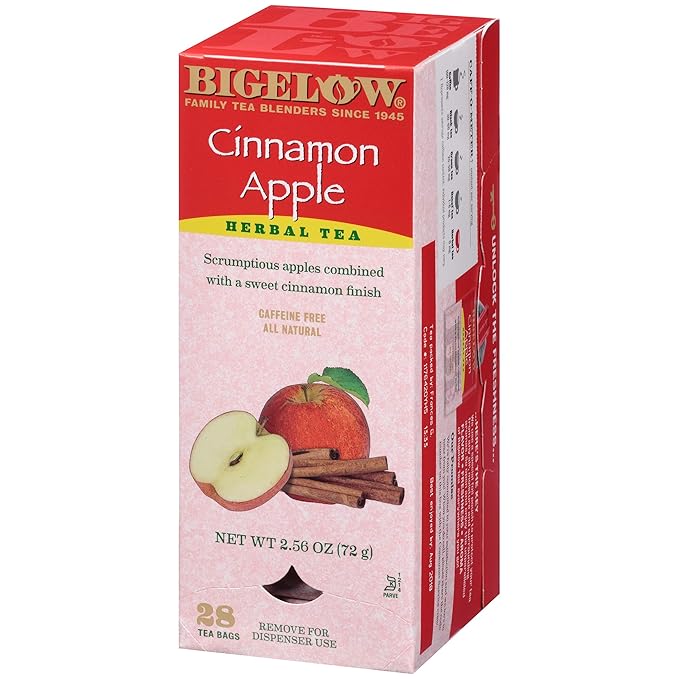 Bigelow Cinnamon Apple Herbal Tea Bags 28-Count Boxes (Pack of 6) Cinnamon Apple Hibiscus Flavored Herbal Tea Bags All Natural Non-GMO